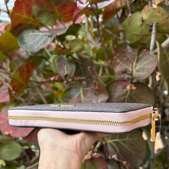 Michael Kors Jet Set Travel Large Continental Wallet Wristlet MK Brown Pink - Picture 3 of 10